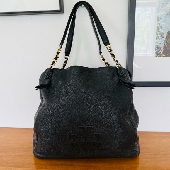 Tory Burch • Leather Harper Tote Shoulder Bag in Black - Picture 2 of 15